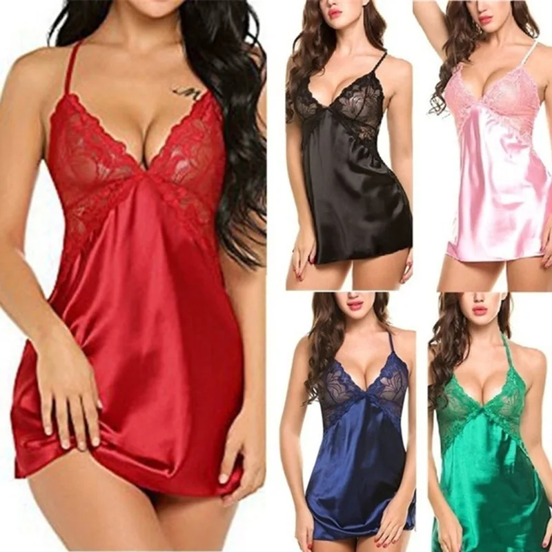 Women Pajamas Mesh Nightdress V-Neck Night Wear Home Clothes