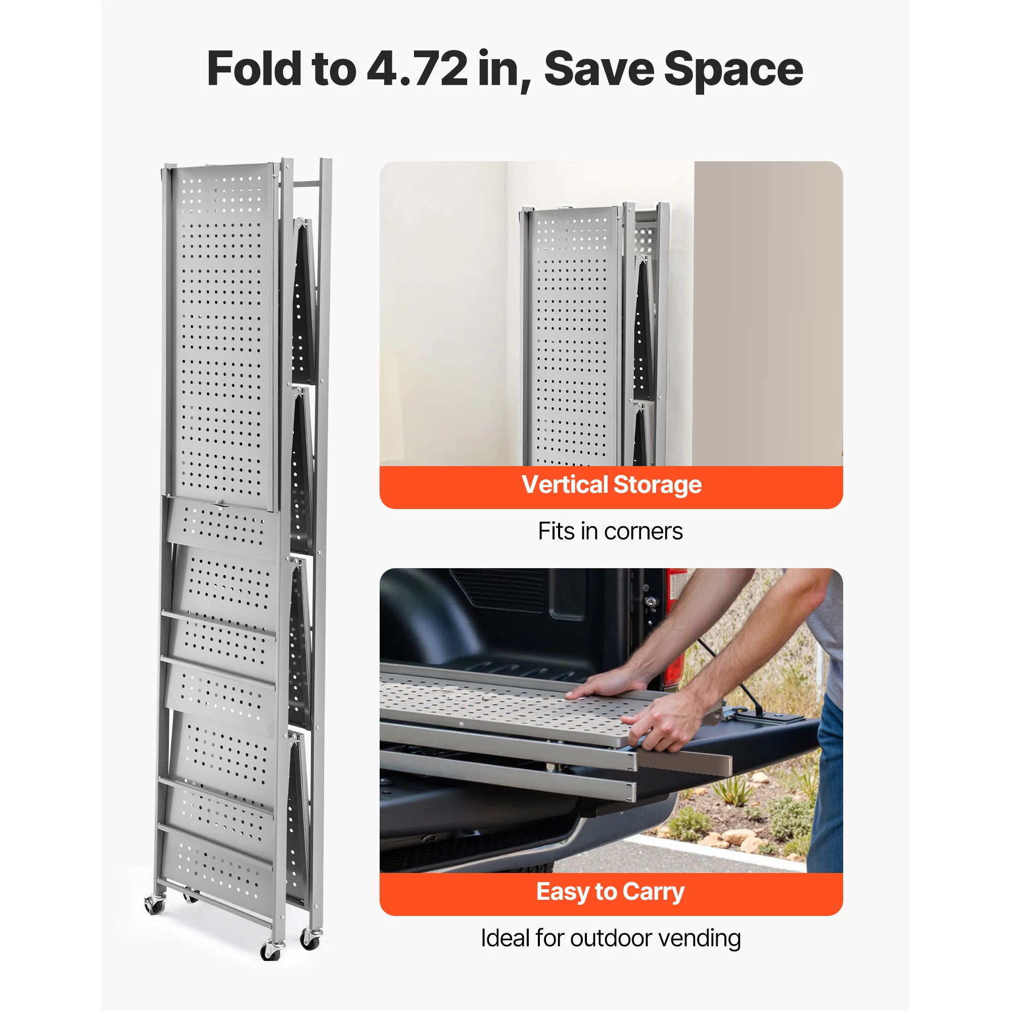 Foldable Metal Storage Shelf with Wheels for Garage and Home