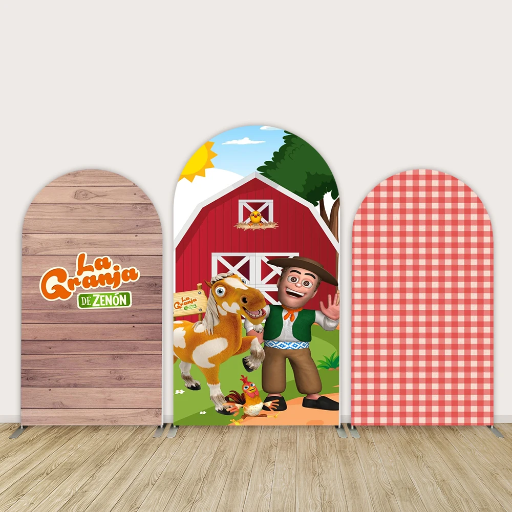 La Granja De Zenon Sfondo A Parete Ad Arco Baby Shower Photo Background Red Checker Wood Farm Theme Chiara Cover