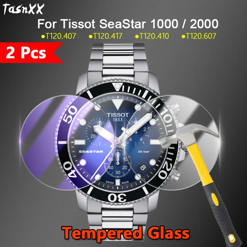2 Pezzi Per Tissot Seastar 1000 2000 T120407 T120607 T120410 Pellicola Proteggi Schermo In Vetro Temperato 2.5D Chiaro/Anti Viola