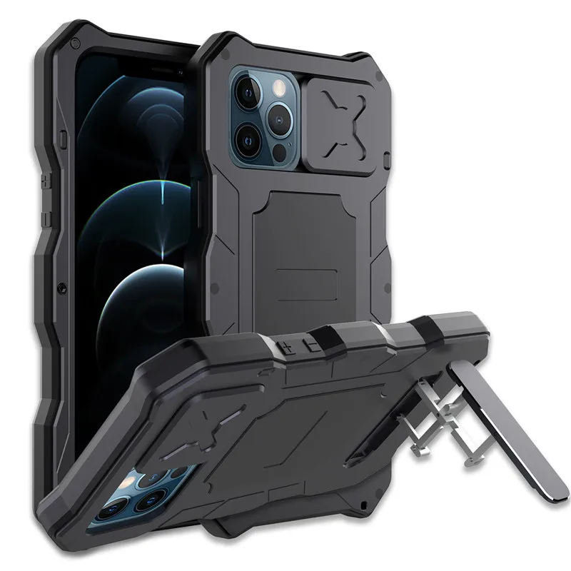 

Rugged Armor Slide Camera Lens Phone Case For Iphone 13 12 Pro Max Metal Aluminum Military Grade Bumpers Armor Kickstand Cover