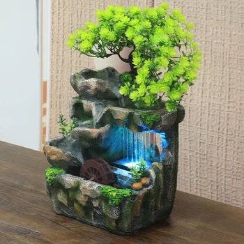 Desktop Small Rockery Simulation Tree Flowing Water Fountain And Rain Scenery for Meditation Yoga Room Creative Decorative 2
