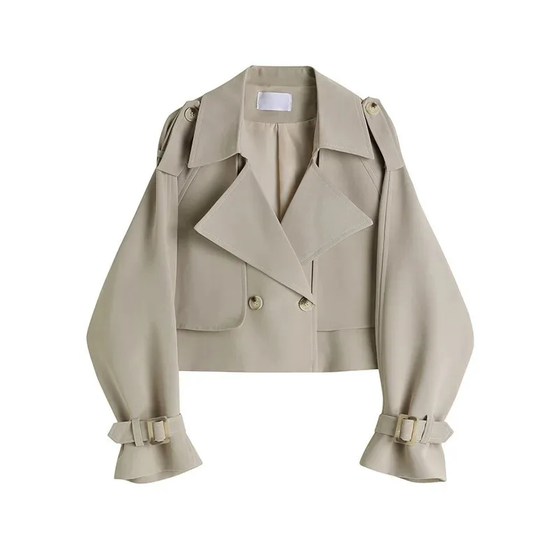 

Casual Loose Thin Tooling Short Jacket Women Clothes Spring Autumn 2024 New Korean Solid Double Breasted Coat Female Trend T064