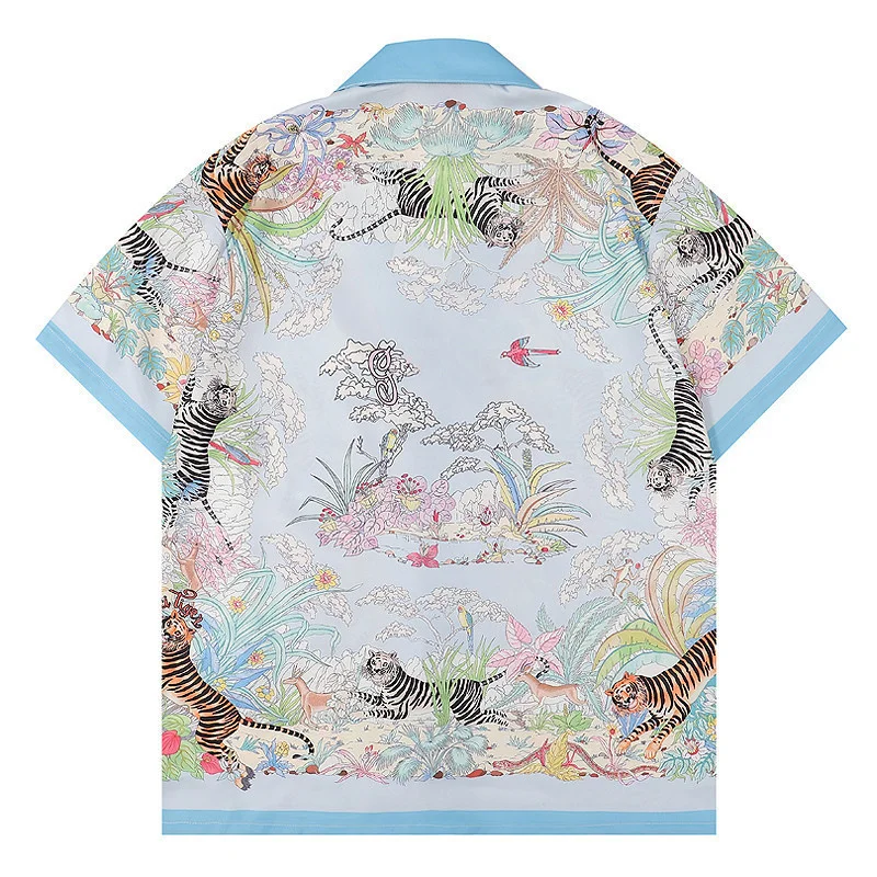 Hip Hop Harajuku Casual Beach Holiday Button Tops Hawaiian Shirt Streetwear Animal Tiger Shirts Streetwear Men Camisas De Hombre 2