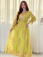Abaya-Robe de Soirée de Luxe pour Femme Musulmane, Caftan Brodé, Col en V, Manches sulf, Arabe, Turquie, Dubaï, Marocain, Eid Ramadan 2