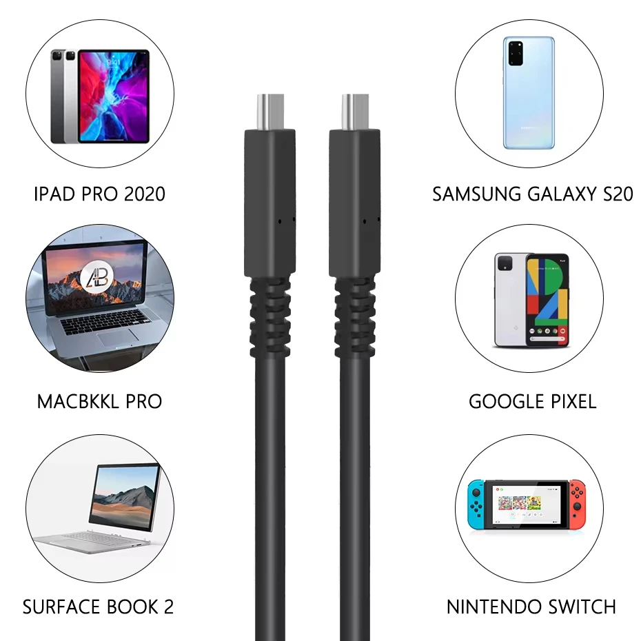 Ultra HDTV USB 3.1 Type C GEN2-1m USB 3.1 Charging Cable with E-Mark Chip and 60W PD Charging Power (20V 3A) 10Gbps Data Transfer 4K@60Hz