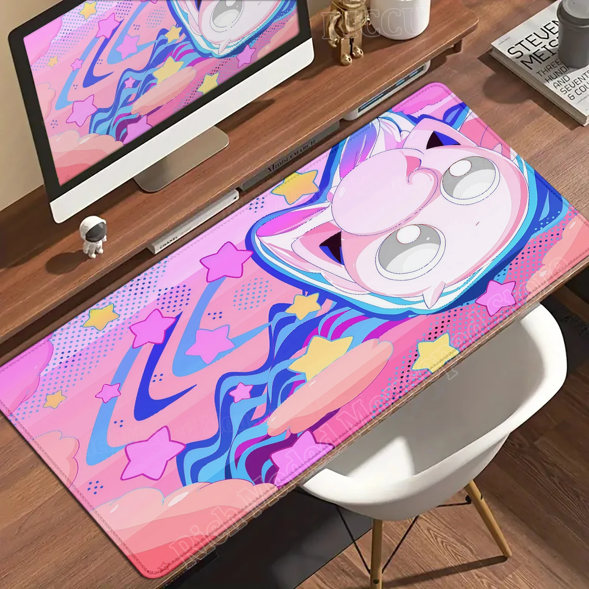 Kawaii Pink Anime Desk Mat with Clefairy & Jigglypuff Design