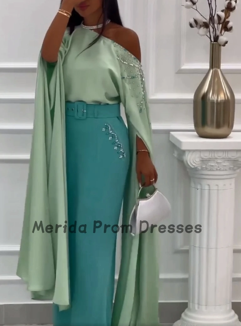 

Off Shoulder Long Split Sleeves Prom Dresses Beads Crystal Sash Mermaid 2024 New Design Elegant Prom Dresses Formal Party Gown
