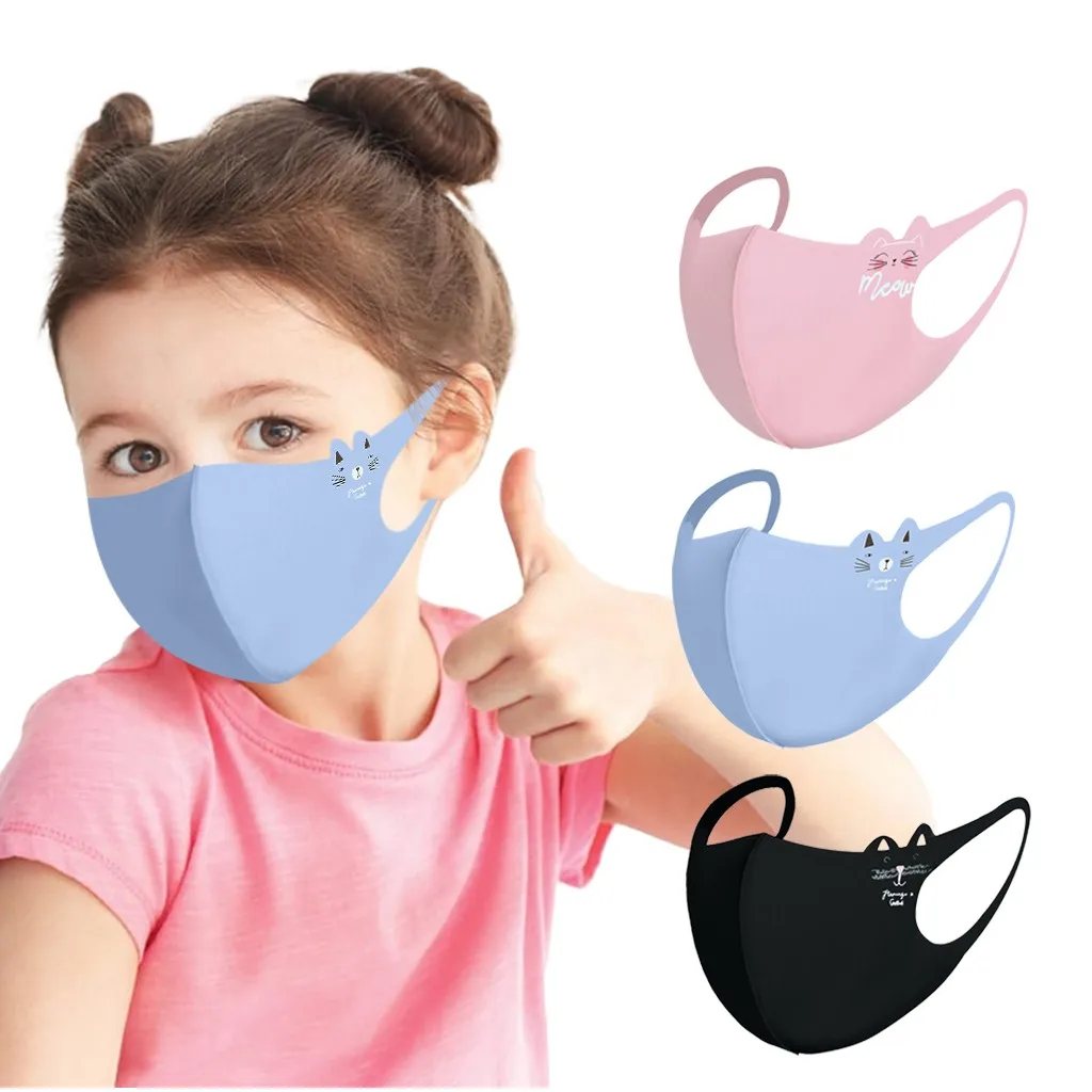 

A Pack Containing Three Different Colors Of Cartoon Children'S Masks Washable And Reusable Protective Breathable Mask маска