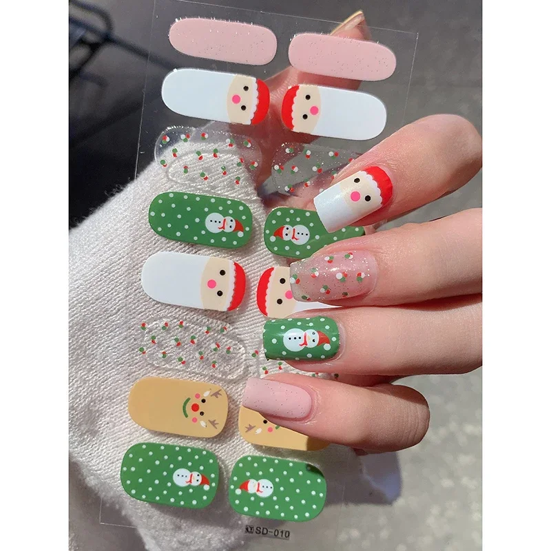 Christmas Sticker Nail Decal Winter Snowflake Semi-cured Gel Nail Wrap Sticker Long-lasting UV Lamp French Decal Waterproof