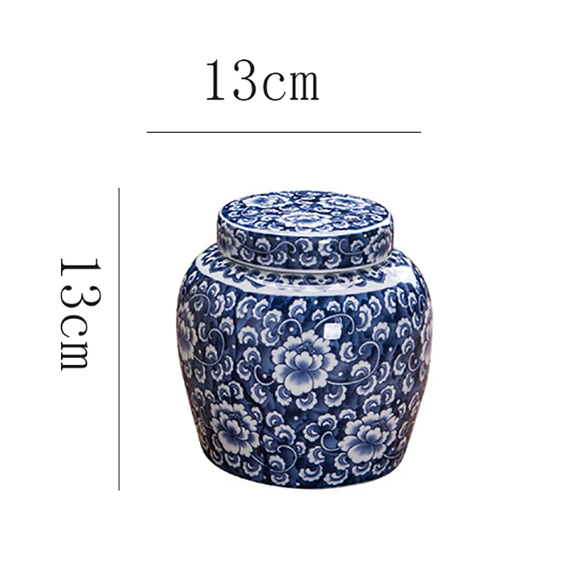 青と白の磁器保存缶キャンディー密封缶蓋付き家庭用セラミック茶