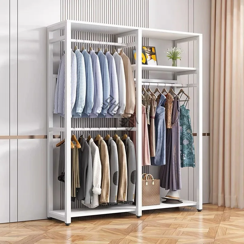

Aoliviya Official S @ Simple Wardrobe Home Bedroom Floor Coat Rack Open Cloth Wardrobe Steel and Wood Combination Rental Room St