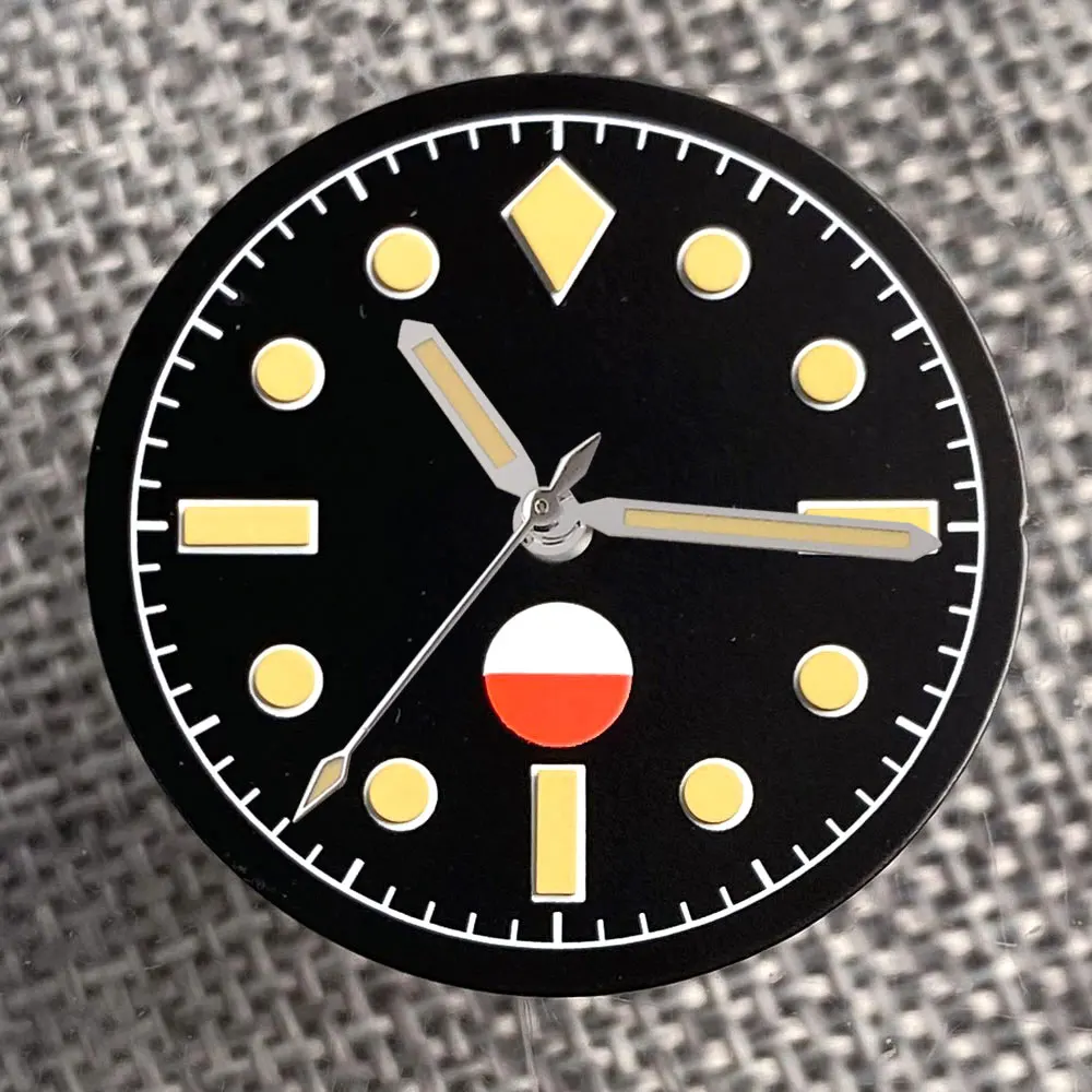 Vintage Black Sterile 29mm Watch Dial with Green Luminous Hands