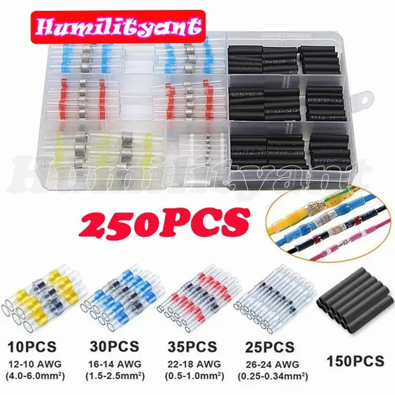 

250 шт., термоусадочные трубки для пайки, водонепроницаемый Изолированный комплект 0,25-6 мм²/26-10AWG