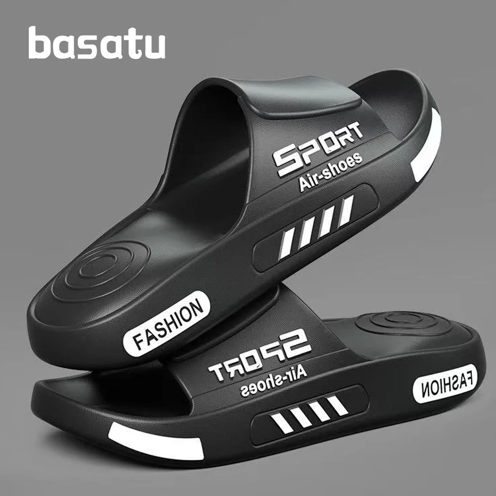 BASATU Fashion Men's Slippers PVC Soft Sole Non-slip Slides Casual Outdoor Beach Flip Flops Home Bathroom Sandal Couples Slipper