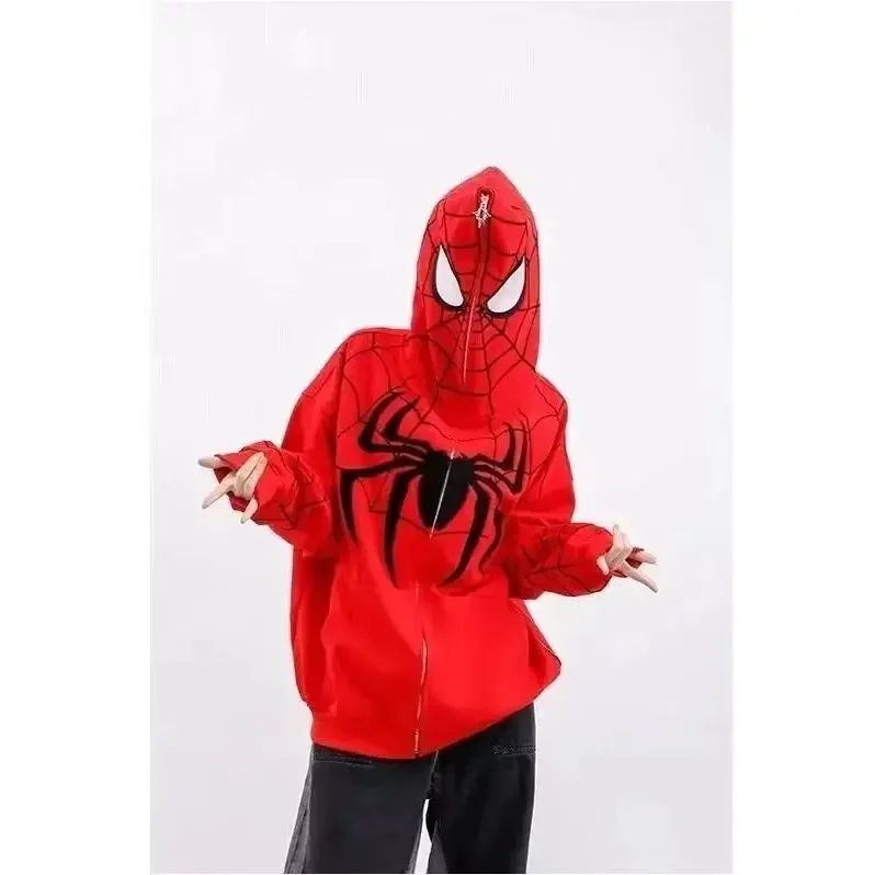 thumbnail image 1 of Sudadera con capucha de araña flocada para hombre y mujer, abrigo de estilo gótico con cremallera completa, sudadera y2k, Hip Hop, primavera y otoño, nuevo, 1 of 5