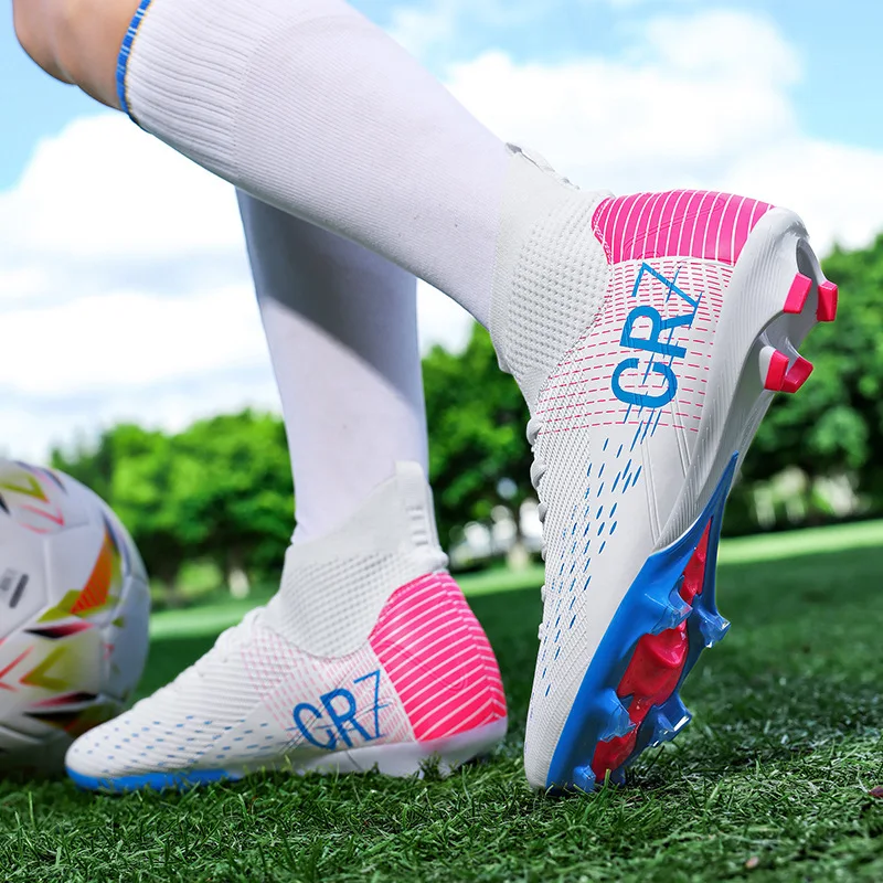 Enhanced Breathable Youth Football Shoes with Color Block Design