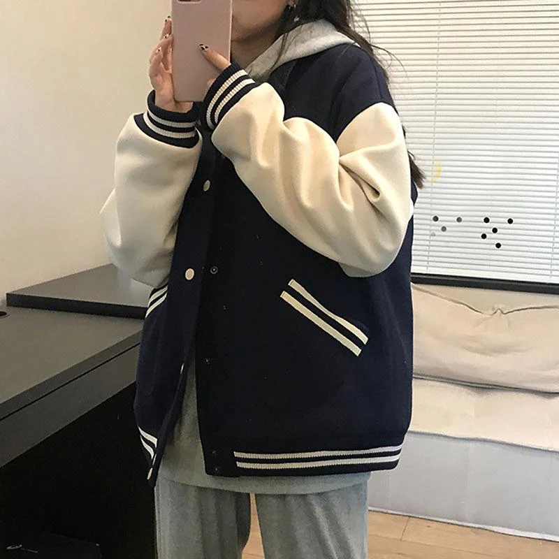 Autumn Women Baseball Jacket Harajuku Casual Loose Pocket Printed Korean Oversize Bomber Sweatshirt Uniform Streetwear Tops american vintage jacket autumn winter thick vibe velvet baseball uniform men women high end oversize padded coat warm streetwear