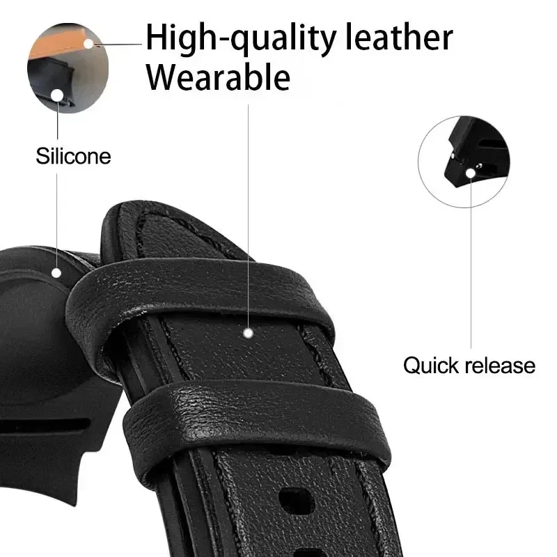 Premium Leather Grain Band with Silicone Strap