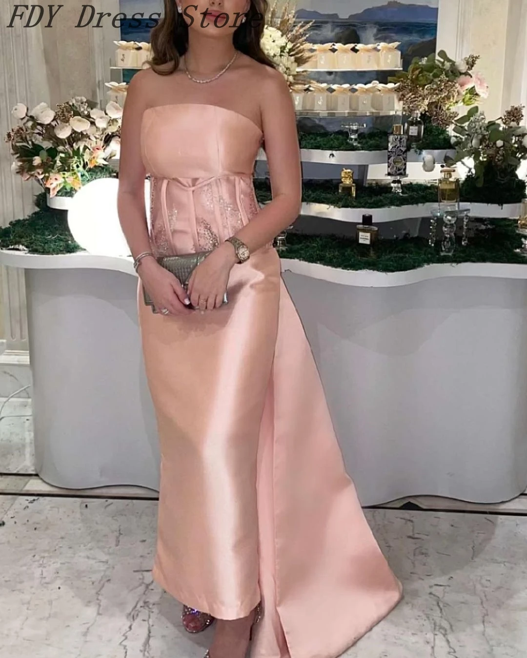 

Vintage Mermaid Evening Dresses Strapless Sleeveless Prom Dresses Beadings Ankle Length Formal Occasion Party Dresses