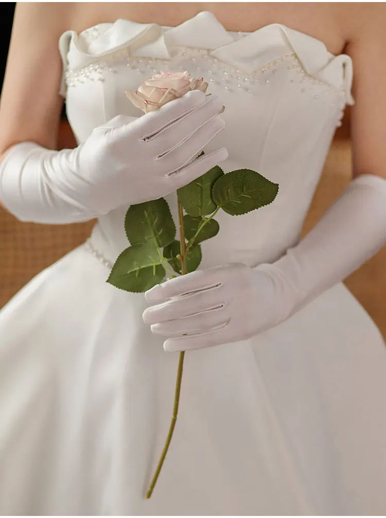 Elegant Long Wedding Bridal Gloves for Women Opera Length Finger Bridesmaid Gloves White Satin guantes de novia para boda