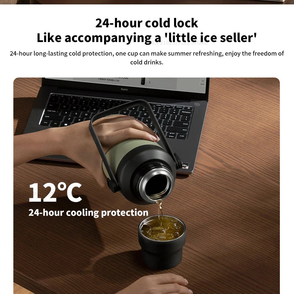 오리지널 미지아 1L 단열 진공 물컵 대용량 316 스테인리스 스틸 라이너 24시간 냉온 유지