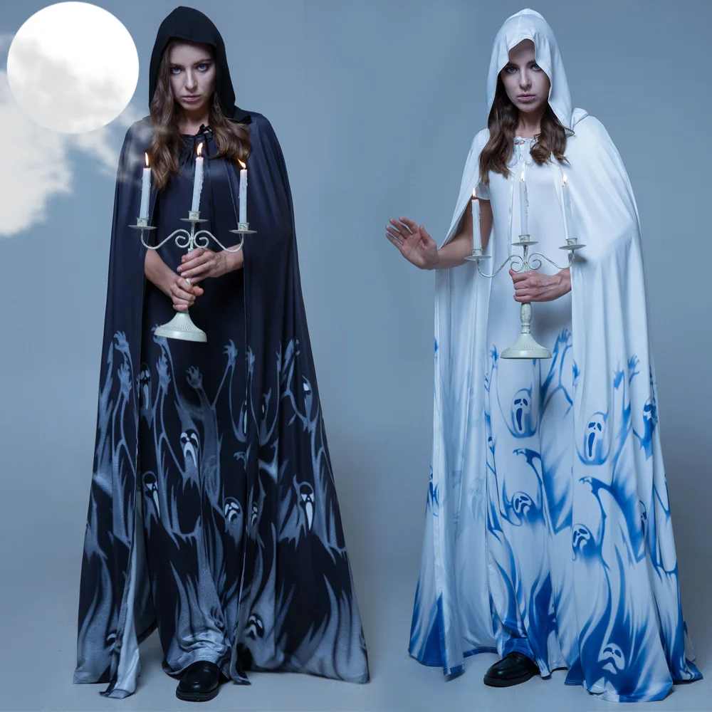 

Halloween Cosplay Skeleton Ghost Bride Costume Grim Reaper Cloak Costume