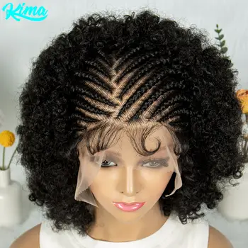 Afro Kinky Curly Braided Wigs With Baby Hair Synthetic Full Lace Braided Wigs With Cornrow Braids Curly Braided Wigs for Women