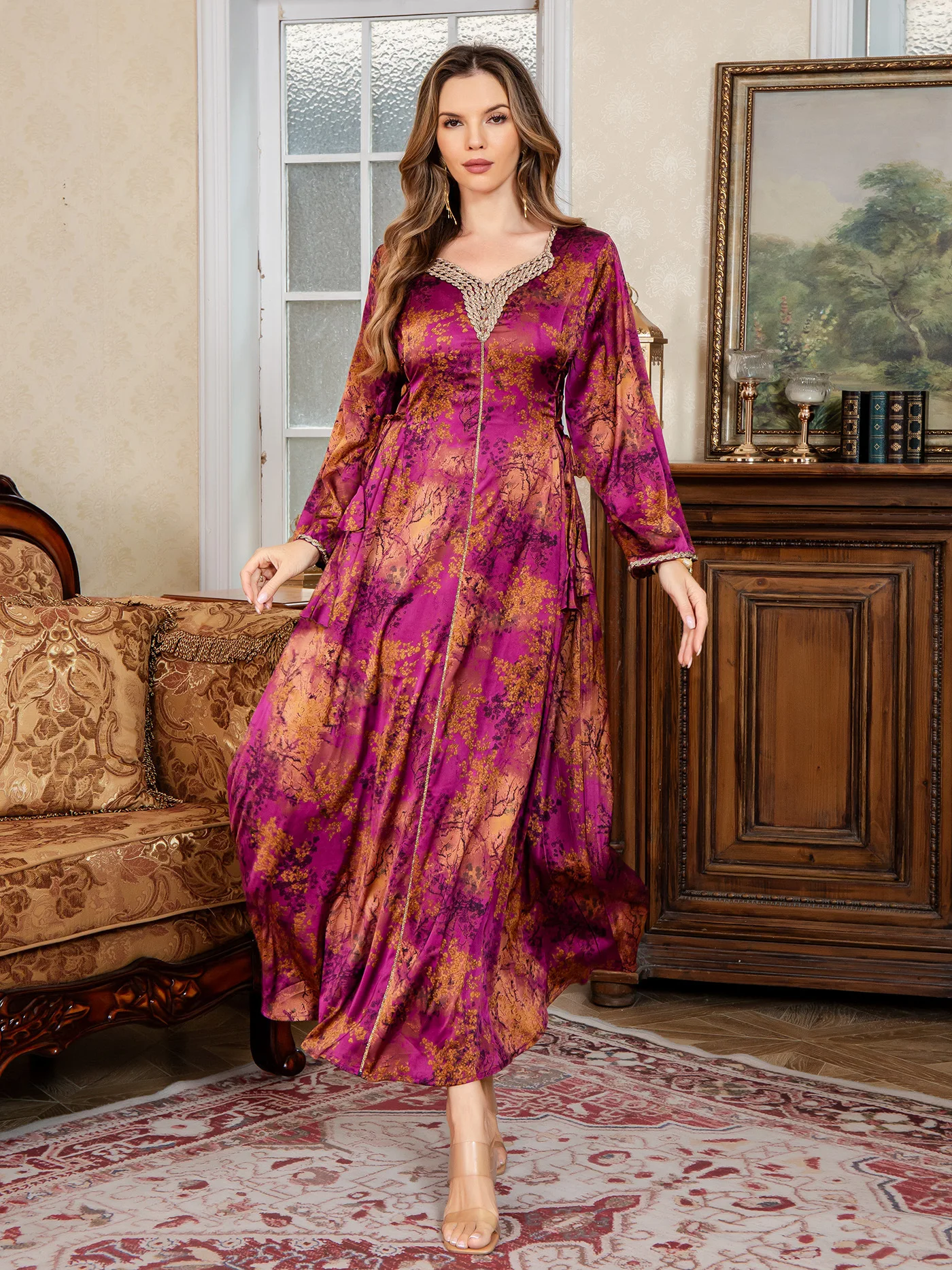 عباية فستان طويل فساتين العيد النسائية المطبوعة جلابية مسلم المغرب دبي حفلة عبايات قفطان إسلام فيستدوس رداء عربي رمضان