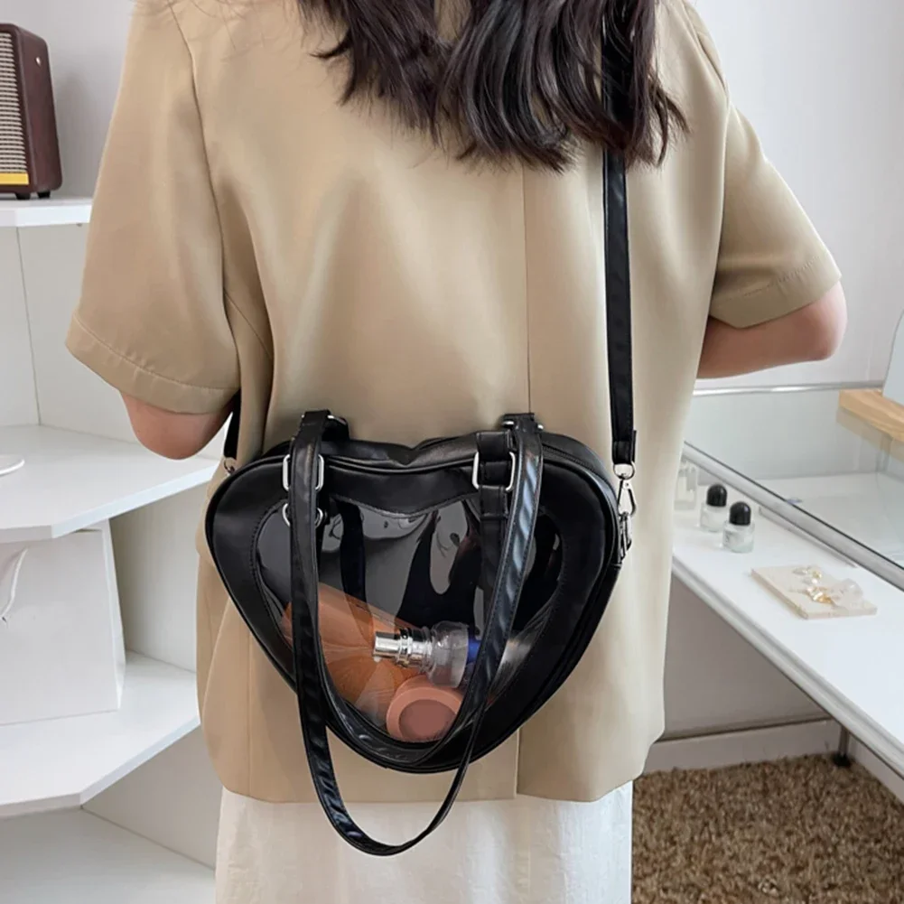 

New Fashion Women Transparent Shoulder Bag Love Heart Shaped PVC Clear Lady Underarm Casual Daily Travel Handbag Totes Purse