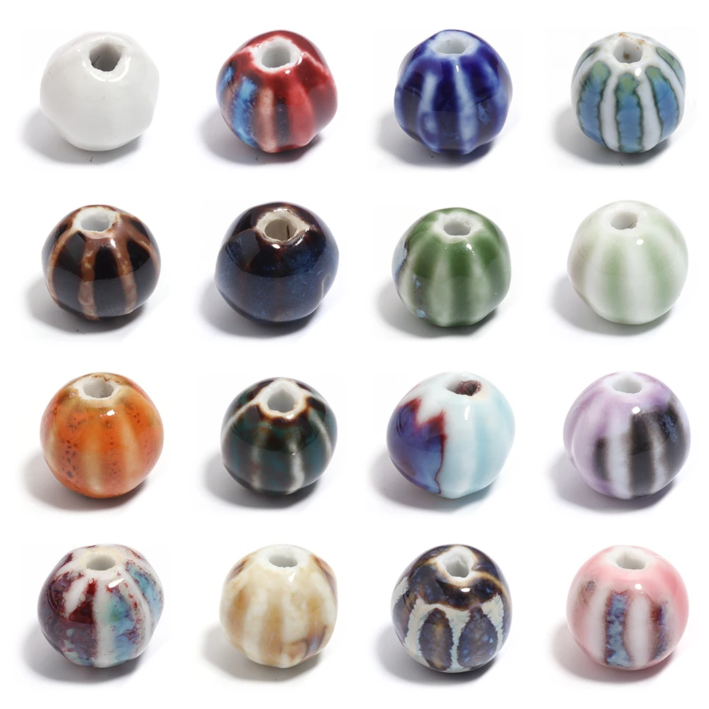 10 teile/los Vintage-Stil Kürbis Perlen bunte Keramik Perlen runde Spacer Perlen für Schmuck machen DIY Armbänder Zubehör