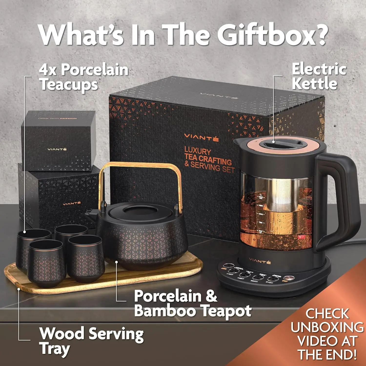 Luxury Tea Set. Electric Kettle with Tea Infuser for Loose Leaf And Ceramic Serving Set. Pot And Cups Set With Wo 3