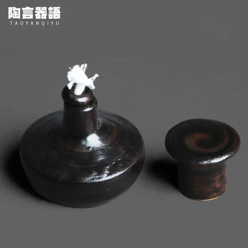 Vintage crude pottery alcohol lamp stove hand-painted glaze craft Japanese tea ceremony warm tea experiment ceramic alcohol bott