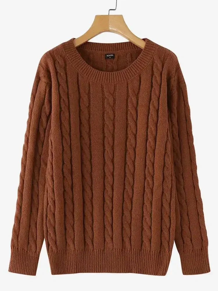 VONDA Autumn Long Sleeve Knitted Sweaters Round Neck Causal Solid Warm Pullovers 2024 Commute Or Holiday And Leisure Jumpers 4
