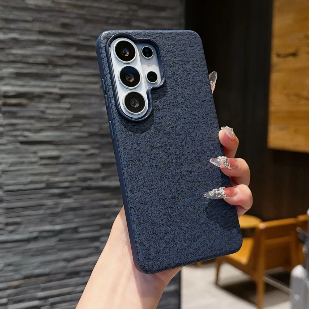 Bark Pattern Solid Color Matte Shockproof Phone Case with Large Window