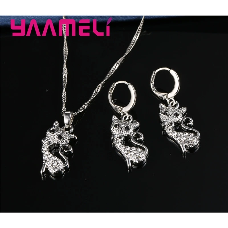 925 Sterling Silver Jewelry Sets for Women Girl Gift Austrian Crystal Fox Charms Party Decoration Necklace Earrings