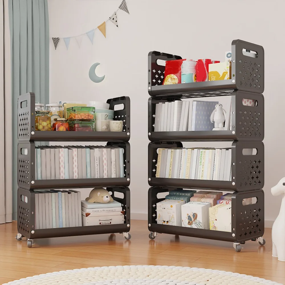 Multi Functional Storage Rack Movable Floor Standing Multi-layer Snack Rack Floors Standing Hollow Out Breathable Storage Cart