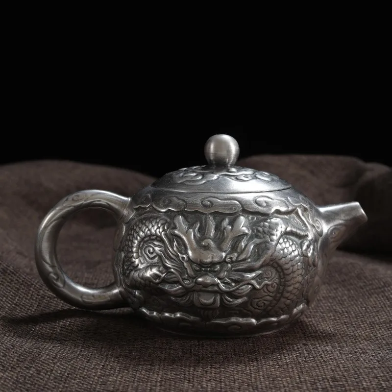 

Dragon and Phoenix teapot hand-made silver ceramic tea single pot Japanese set lifting beam side handle