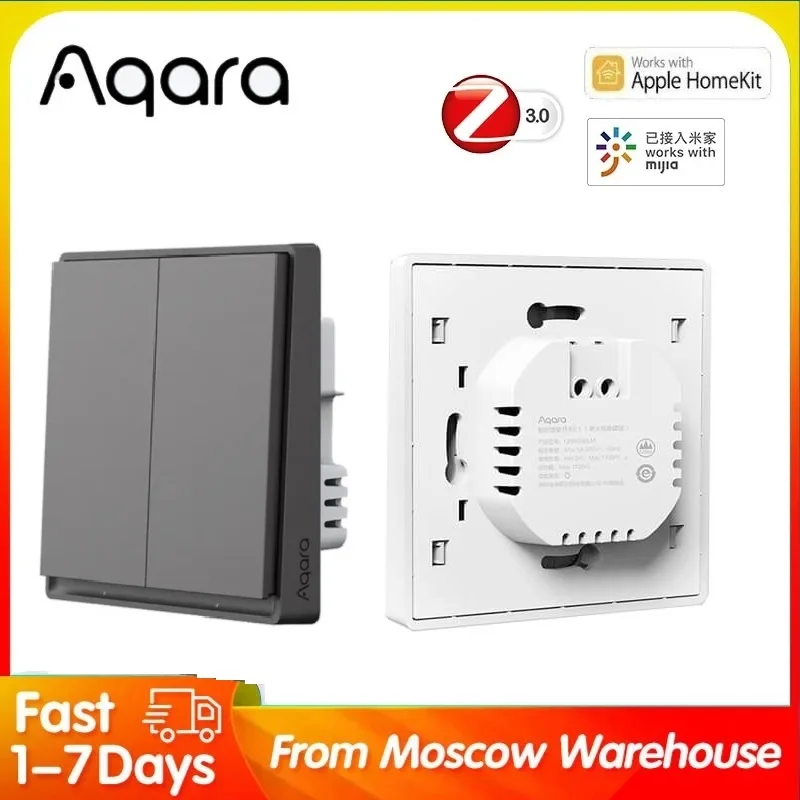 Умный настенный выключатель Aqara E1 Zigbee, Беспроводной Выключатель с/без нейтрального провода, дистанционное управление с помощью приложения Xiaomi Mi Home Homekt, 3,0