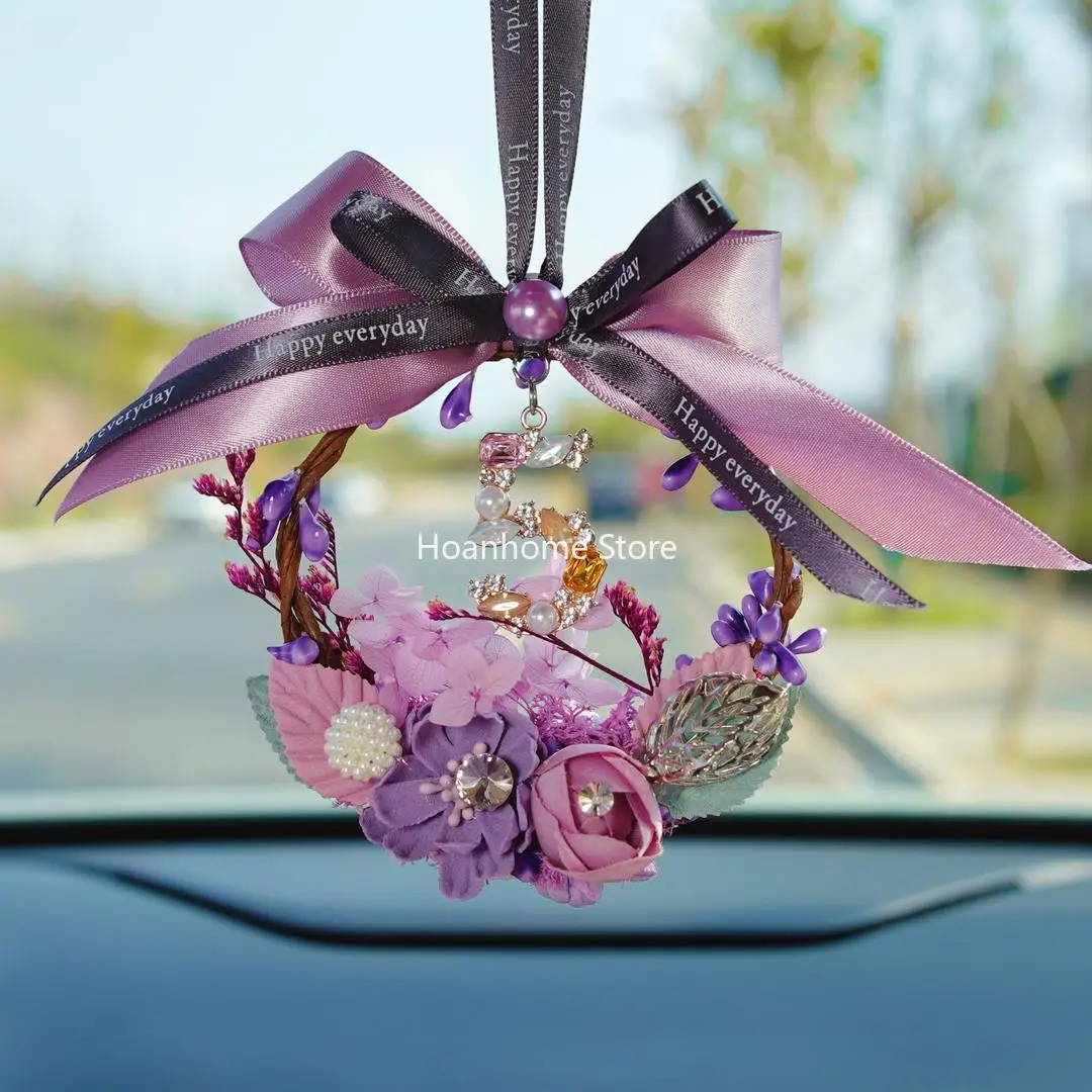 

Aromatherapy Pendant Preserved Fresh Flower Car Rearview Mirror High-Grade Rhinestone Ornaments inside Car