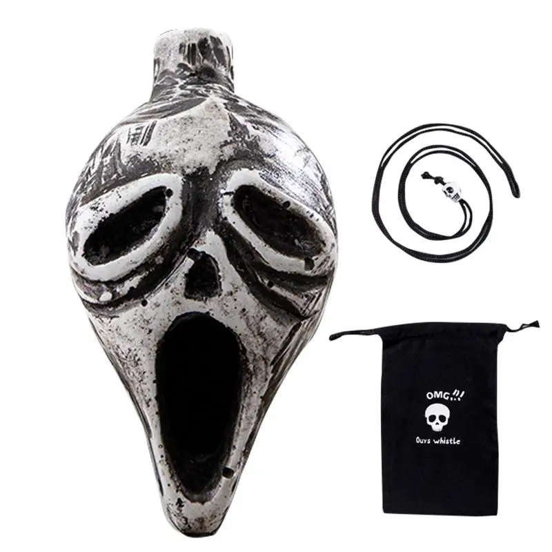 Death Whistle Screaming Whistle Instrument Skull Retro Aztec Death Halloween props Loudest with Human Sounding Screams