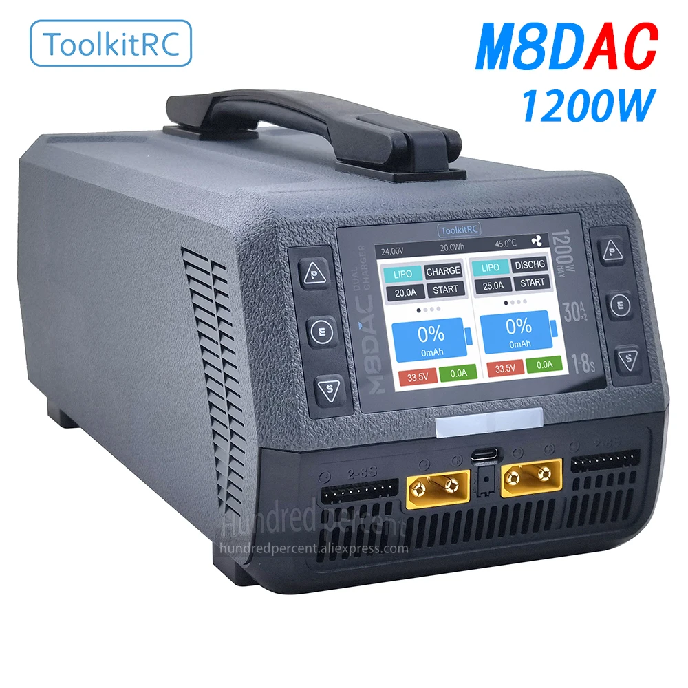 Интеллектуальное зарядное устройство ToolkitRC M8DAC, 2 канала, 1-8S, IPS дисплей, переменный ток, 1200 Вт, 50 А, 30 А, модель автомобиля 1/5, 1/6, 1/7, быстрая зарядка