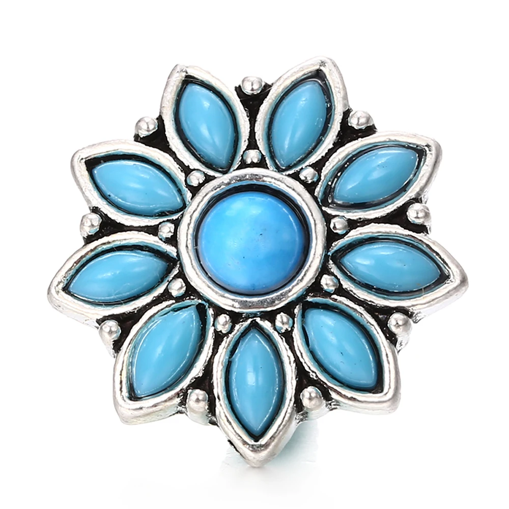 15pcs Vintage Flower 18mm Snap Buttons Charm Fit Snap Button Bracelet Bangle DIY Jewelry Making