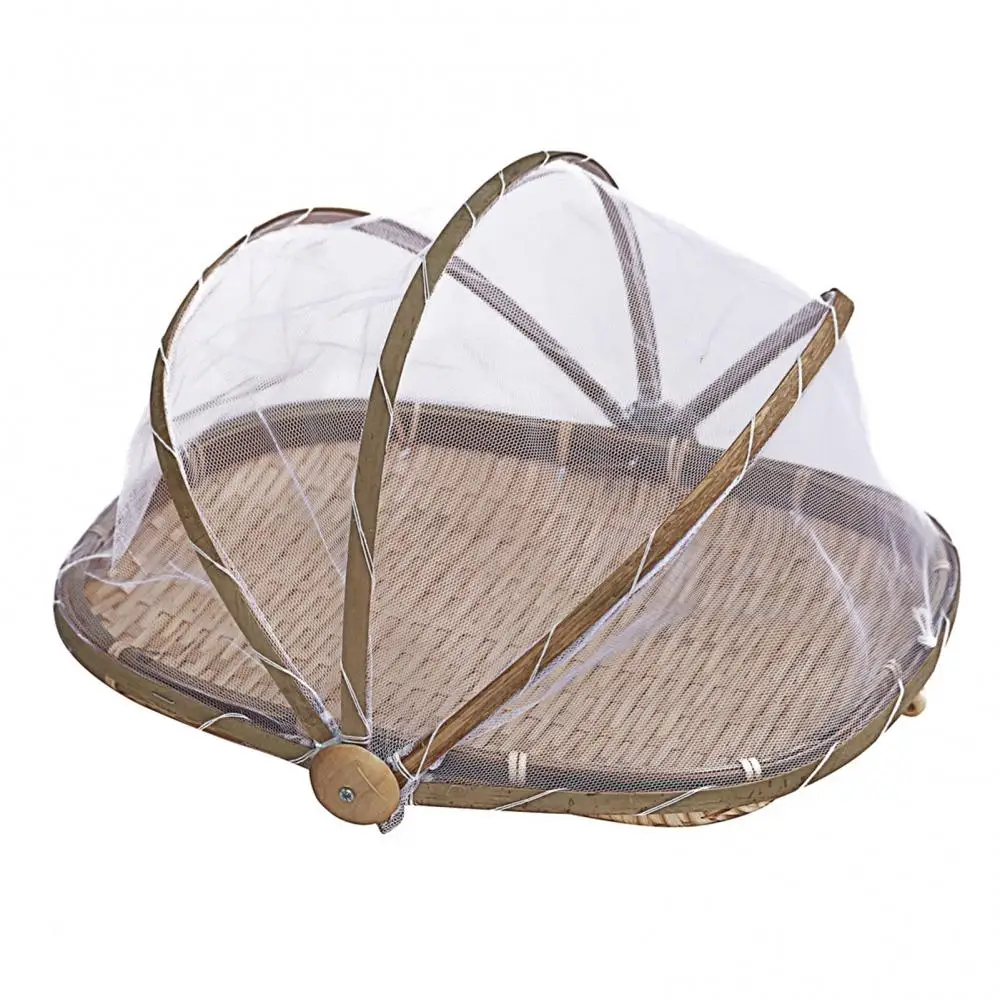 Bamboo Woven Storage Basket Mesh Handmade Food Fruit Anti Flies Net Cover Tent Sundry Container Kitchen Storage Tray 3