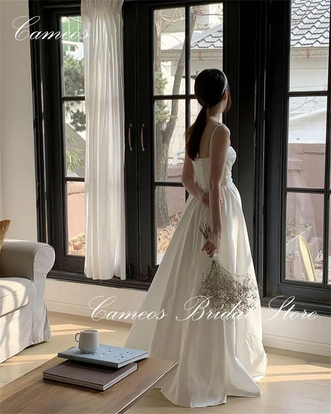 SONDR Korean Puff Sleeves Wedding Dress Strapless Customized  Formal Prom Dress 웨딩드레스  A-Line Taffeta Corset Evening Gown Bridal 2