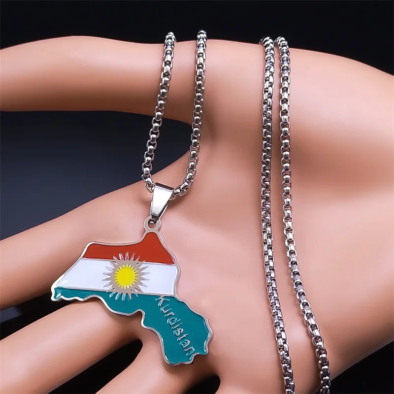 Kurdistan Region Map Necklace for Women Men Chains Stainless Steel  Kurdistan Flag Map Pendants Necklace Jewelry Collar N6212S01