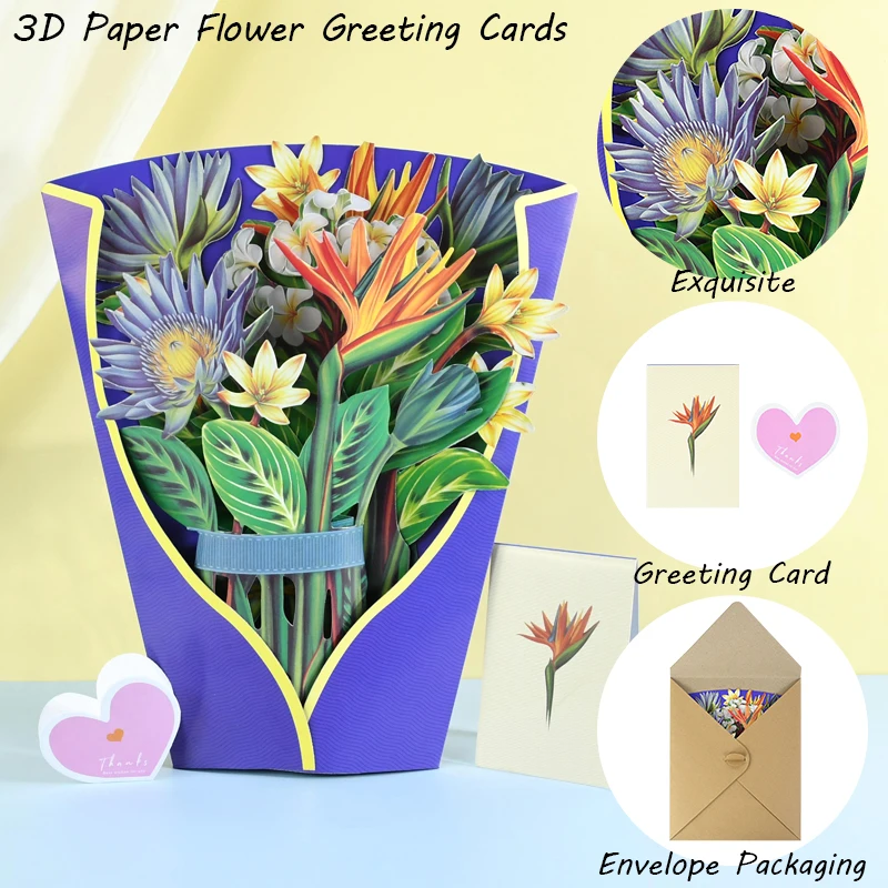 

Creative 3D Paper Holding Flowers Bouquet Kraft Paper Envelope DIY Greeting Card For Your Mother Teacher The Best Gift