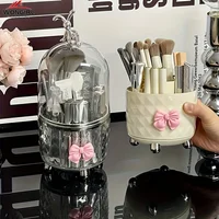 All-in-One Rotating Makeup Organizer - Clear Plastic Dustproof Cosmetic Storage - Lipstick Brushes & Accessories 2