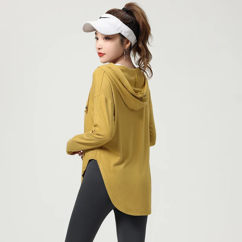 새로운 여성용 긴팔 오버사이즈 요가복 야외 스포츠 러닝 짐 피트니스 운동 티셔..