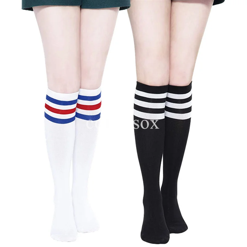Compression Socks Black White Stripe Long Socks Solid Color Knee High JK Woman Kawaii Cosplay Nylon Long Stockings